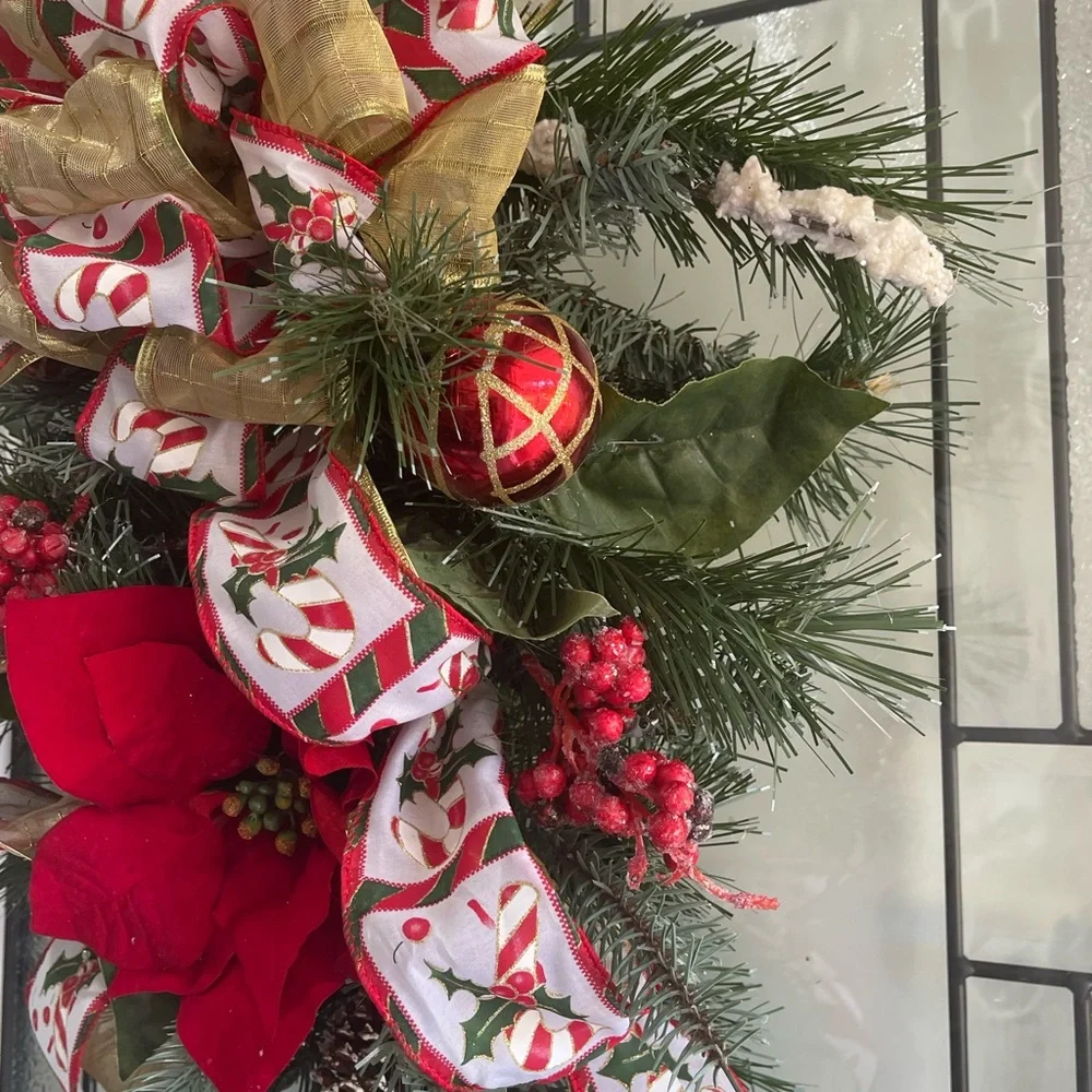 ***NWT Poinsettia Swag Holiday Christmas Front Door Decor